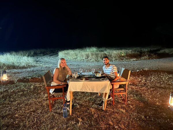 Special dinner in a honeymoon safari in Tanzania